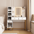 thumbnail image 1 of Kojooin Modern Vanity Desk with Lighted Mirror, LED Cabinet, USB Charging Station, Drawers and Cushioned Stool, 1 of 7