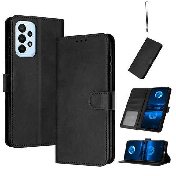 Designed for Samsung Galaxy A23 5G Case Wallet, Men Women Flip Folio Cover with PU Leather Stand Credit Card Holders Slots Wrist Strap Soft TPU Inner Phone Case for Samsung Galaxy A23 5G, Black