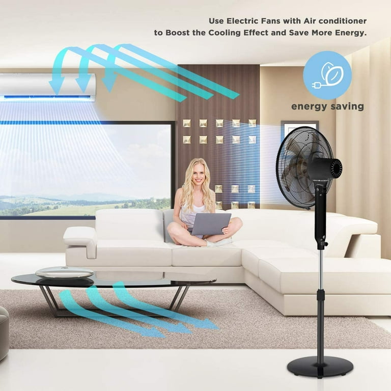 Adjustable Height Stand Fan Pelonis 16” Oscillating Pedestal Fan ...