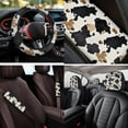 thumbnail image 4 of Uorisanigo Cow Print 14 Pcs Car Seat Covers Sets with Cars Headrest Cover and Steering Wheel Cover Center Console Cover Seat Belt Pads and Water Cup Coaster Decorative Universal Fit Car SUV, 4 of 6