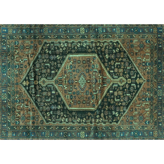 Ahgly Company Machine Washable Indoor Rectangle Persian Turquoise Blue Traditional Area Rugs, 5' x 7'