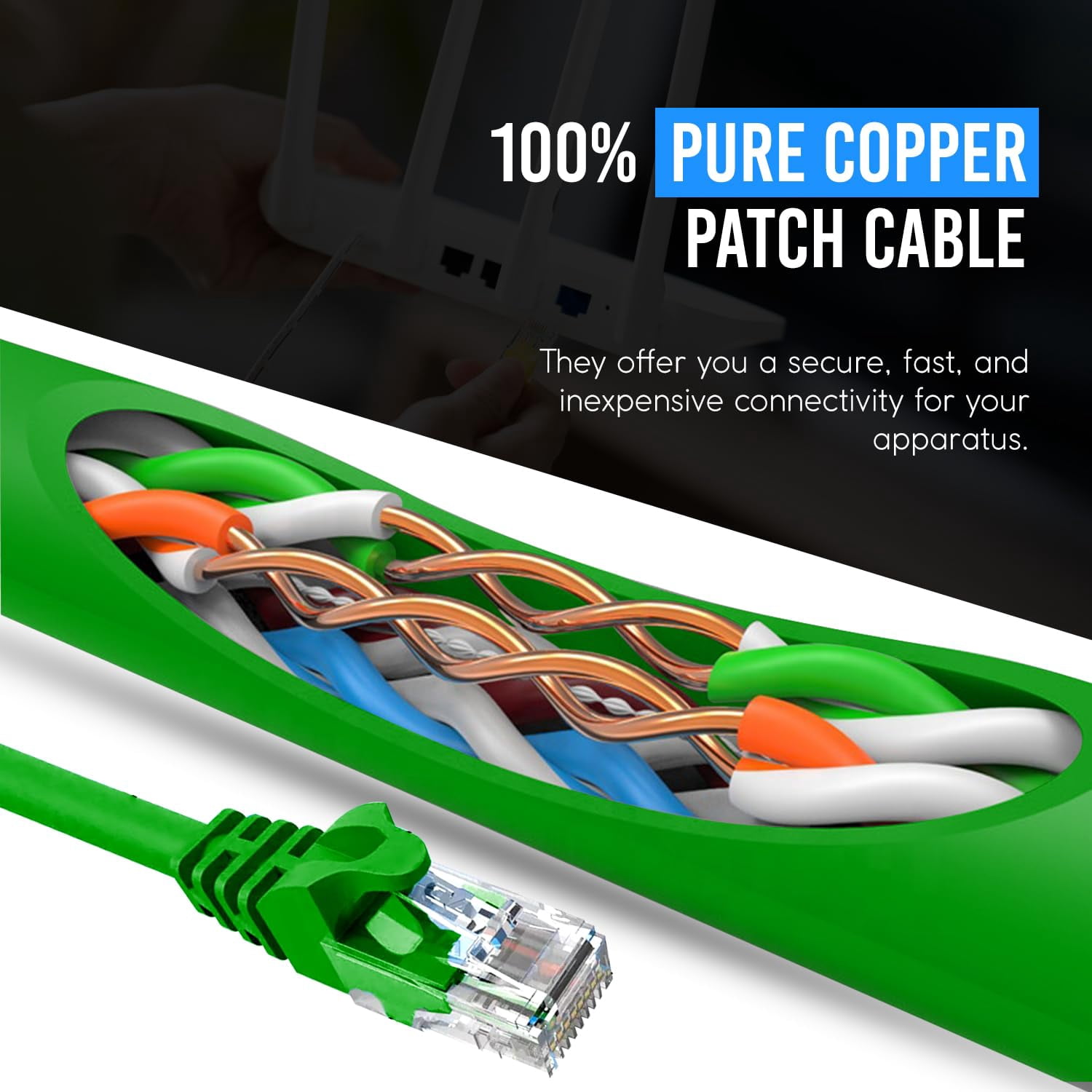 NewYork Cables 3ft Cat6 Ethernet Patch Internet Cable, 1-Pack, Snagless RJ45 Connector, Green