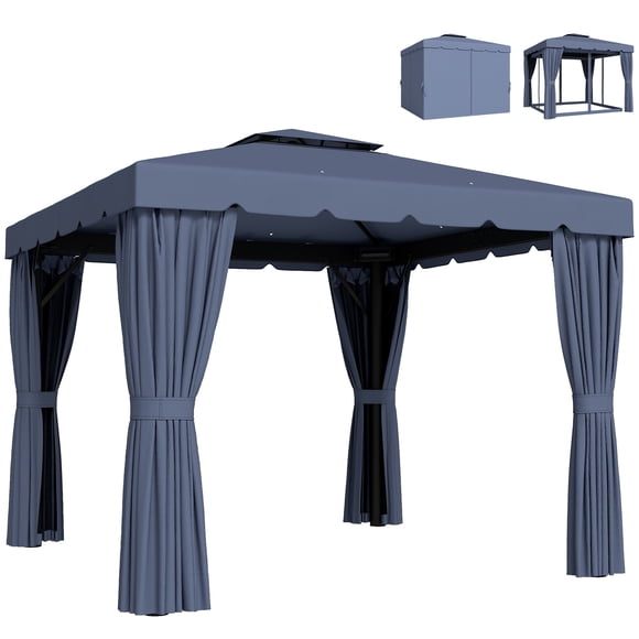 Outsunny 10' x 10' Outdoor Patio Gazebo Shelter Tent w/ Sidewalls Dark Blue