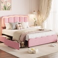 thumbnail image 1 of Queen Size Bed Frame with 2 Drawers and LED Lighting – Upholstered Platform Bed with Adjustable Headboard, Wooden Slat Support, No Box Spring Needed, Pink, 1 of 7