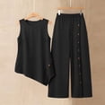 thumbnail image 7 of Zynoxe Womens Two Piece Linen Sets Elegant Button Tank Top Wide Leg Pants Plus Size Outfits Summer Business Casual Outfits with PocketsBlack2XL, 7 of 7