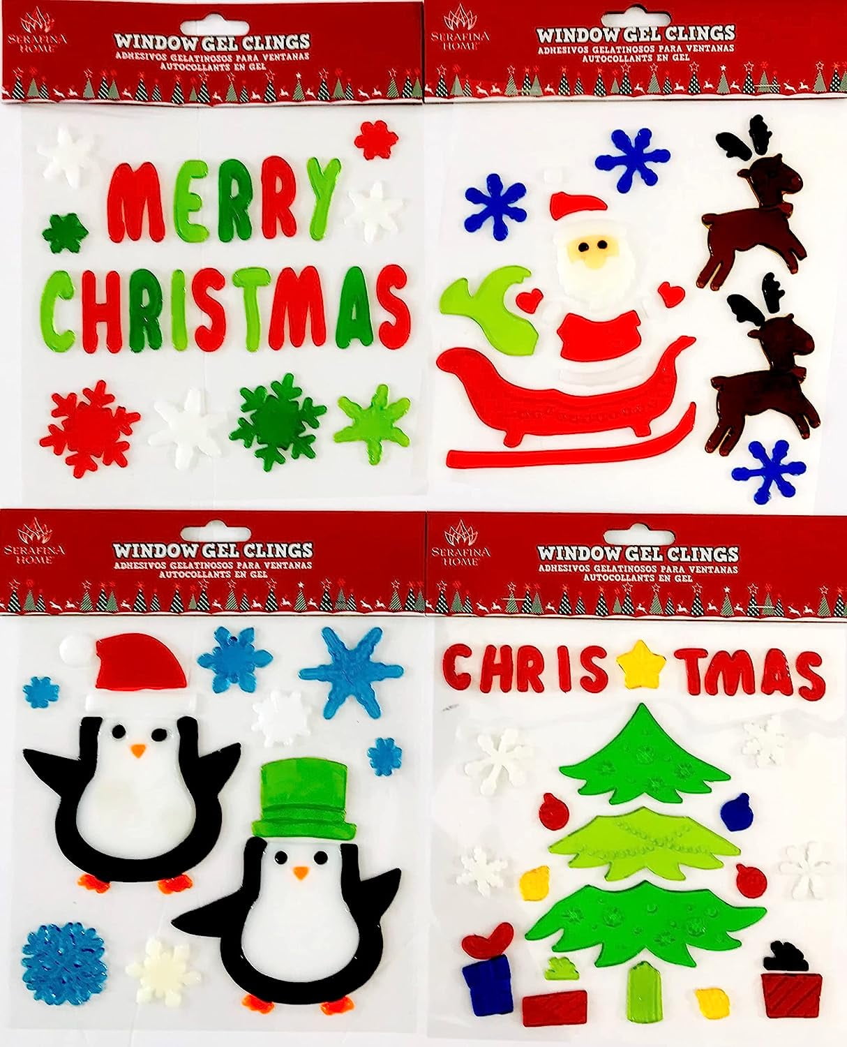 Serafina Home Winter Christmas Holiday Window Gel Clings Merry