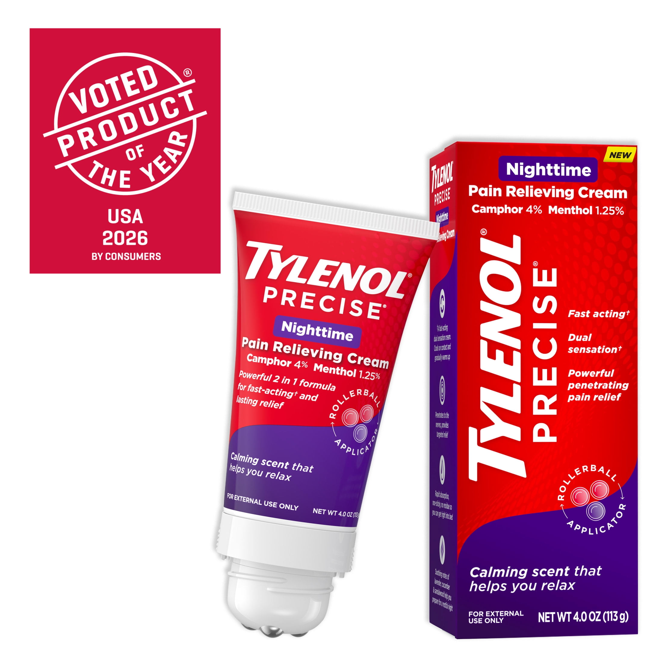 Tylenol Precise Nighttime Pain Relieving Cream, Calming Scent, 4 oz