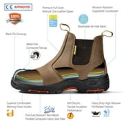 SAFETOE Heavy Duty Mens Work Boots Composite Toe Cap Chelsea Safety Boots Slip On Waterproof Leather Lightweight Working Shoes ASTM F2413