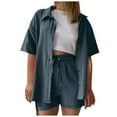 thumbnail image 2 of Riforla Women's Solid Color Short Sleeve Shirt & Casual Shorts 2 Piece Set Comfortable Summer Outfit Matching Sets Women Clothing Navy XL, 2 of 6