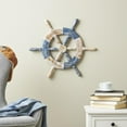 thumbnail image 2 of DecMode Blue Wood Distressed Two-Toned Ship Wheel Wall Decor with Brown Accents, 2 of 9