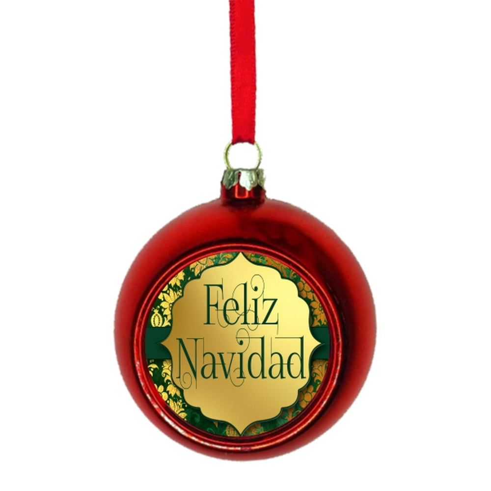 Feliz Navidad Merry Christmas in Spanish Red Bauble Christmas