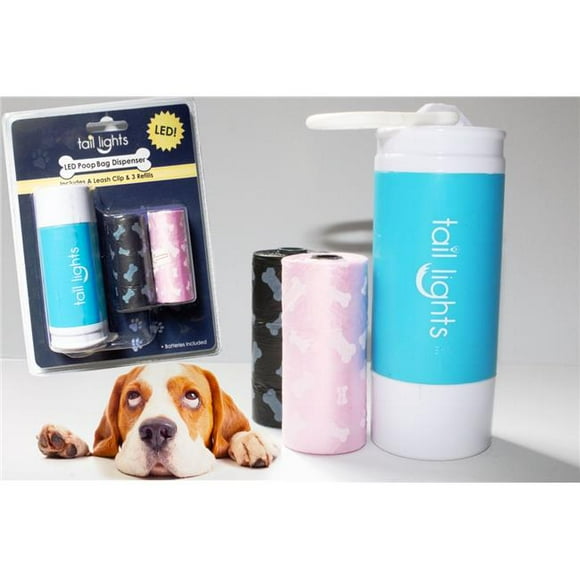 Xtreme Time TL017BL Tail Lights LED Pet Poop Bag Dispenser with 3 Refills Pack, Blue