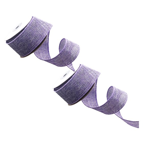 Purple Burlap Ribbon With Wire Edges, 1.6 Inch Faux Linen Craft Ribbon for Wreaths and Bows, 2 Rolls