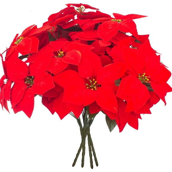 5Pcs Artificial Poinsettia Flowers Bouquet Christmas 7 Heads, 19.6” Faux Red Poinsettia Bush Fake Flowers for Home Porch Xmas Tree Garden Indoor Outdoor Office Christmas Decorations