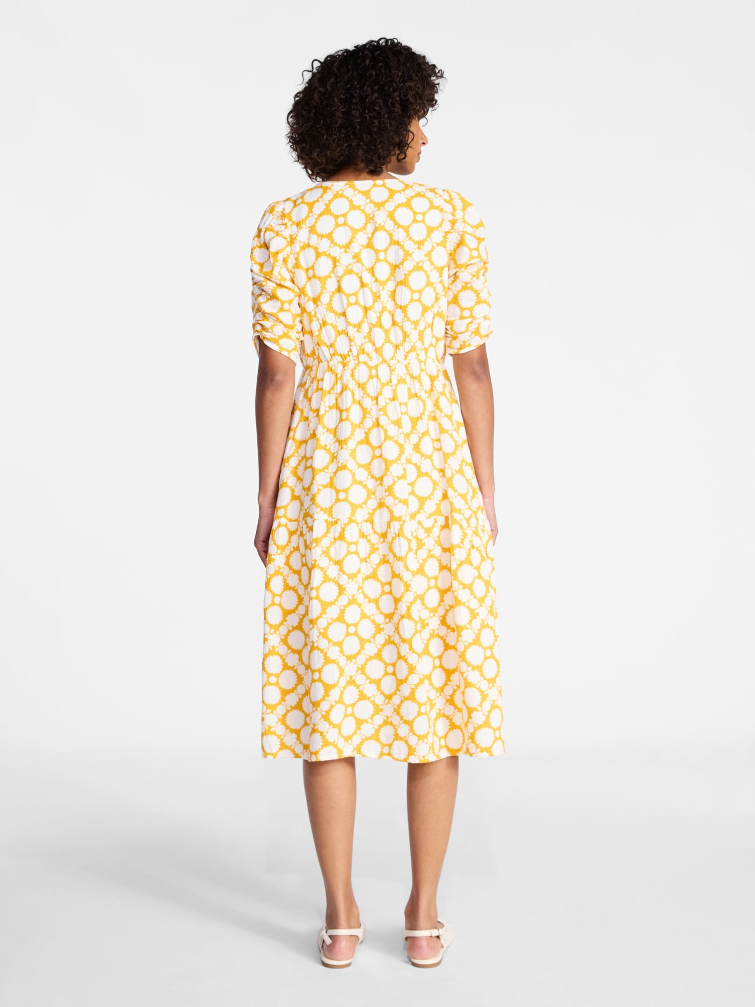 Time and Tru Women's Cotton Tiered Midi Dress with Elbow Length Sleeves, Sizes XS-XXXL