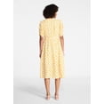 thumbnail image 3 of Time and Tru Women's Cotton Tiered Midi Dress with Elbow Length Sleeves, Sizes XS-XXXL, 3 of 5