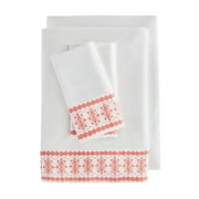 The Pioneer Woman 300 Thread Count Floral Eyelet Sheet Set, Coral, Queen, 4-Pieces