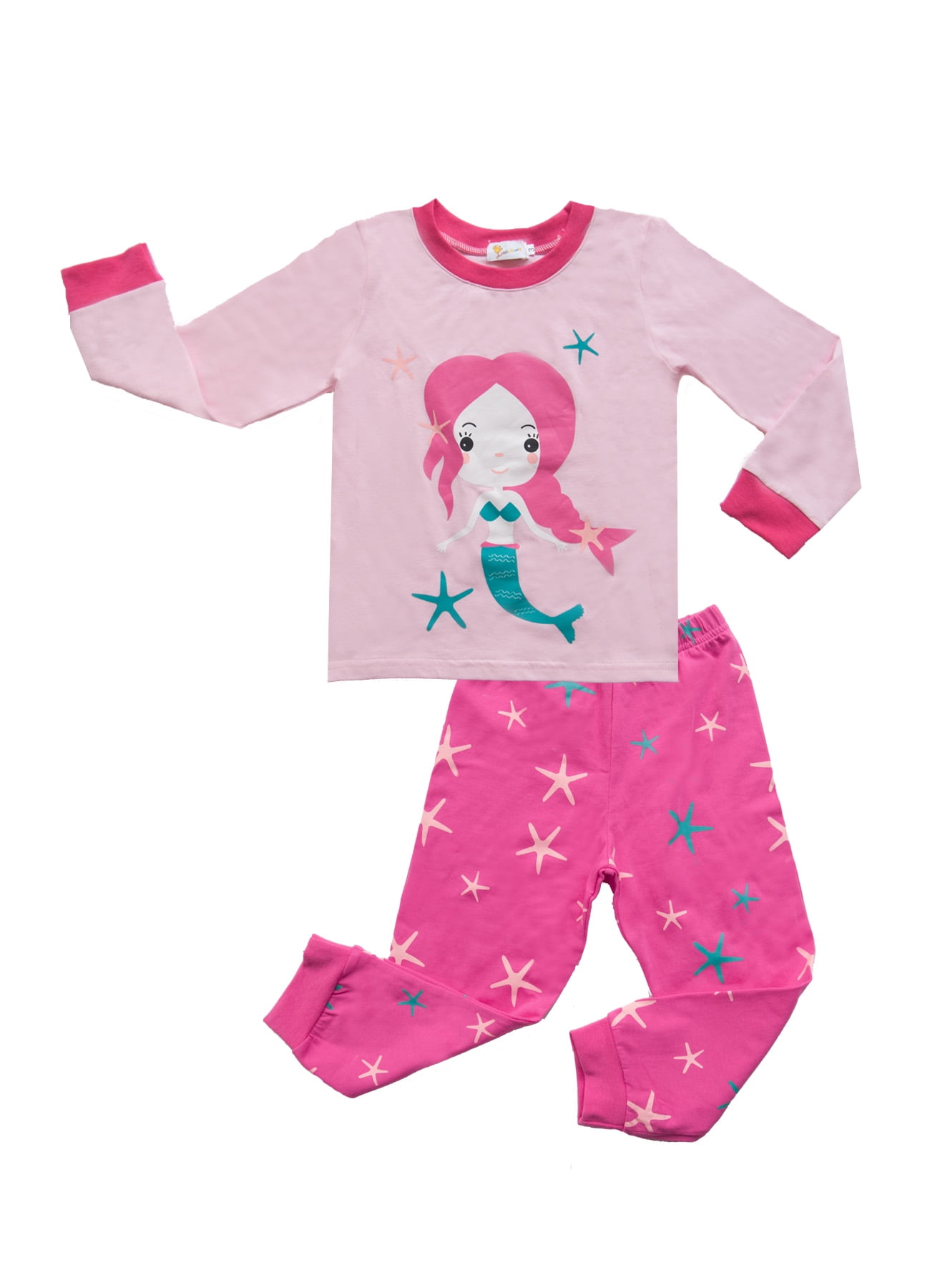 DDSOL Little Girls Pajamas Set Cartoon Mermaid Pattern Toddler Girls
