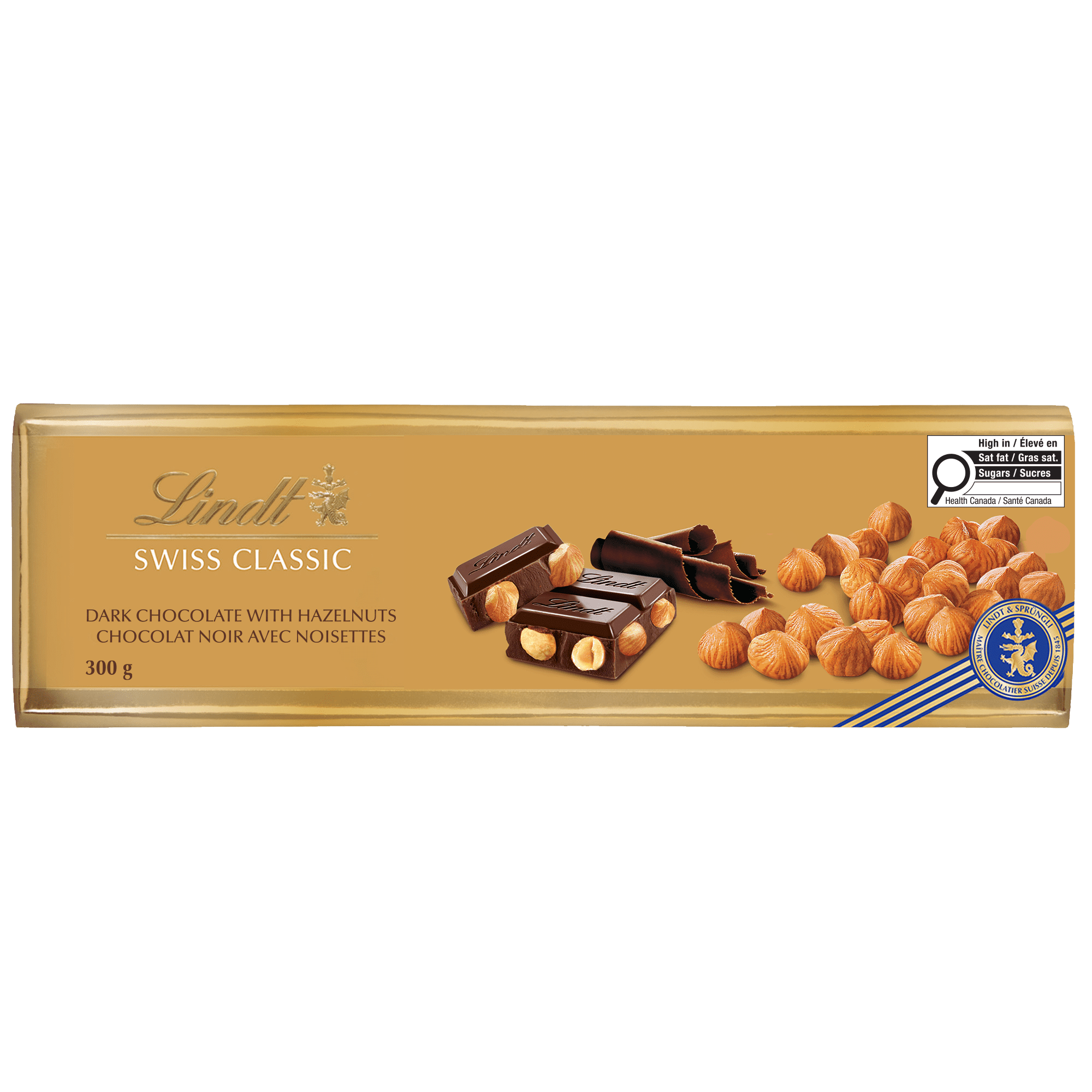 Lindt SWISS CLASSIC Dark Chocolate and Hazelnut Bar, 300g