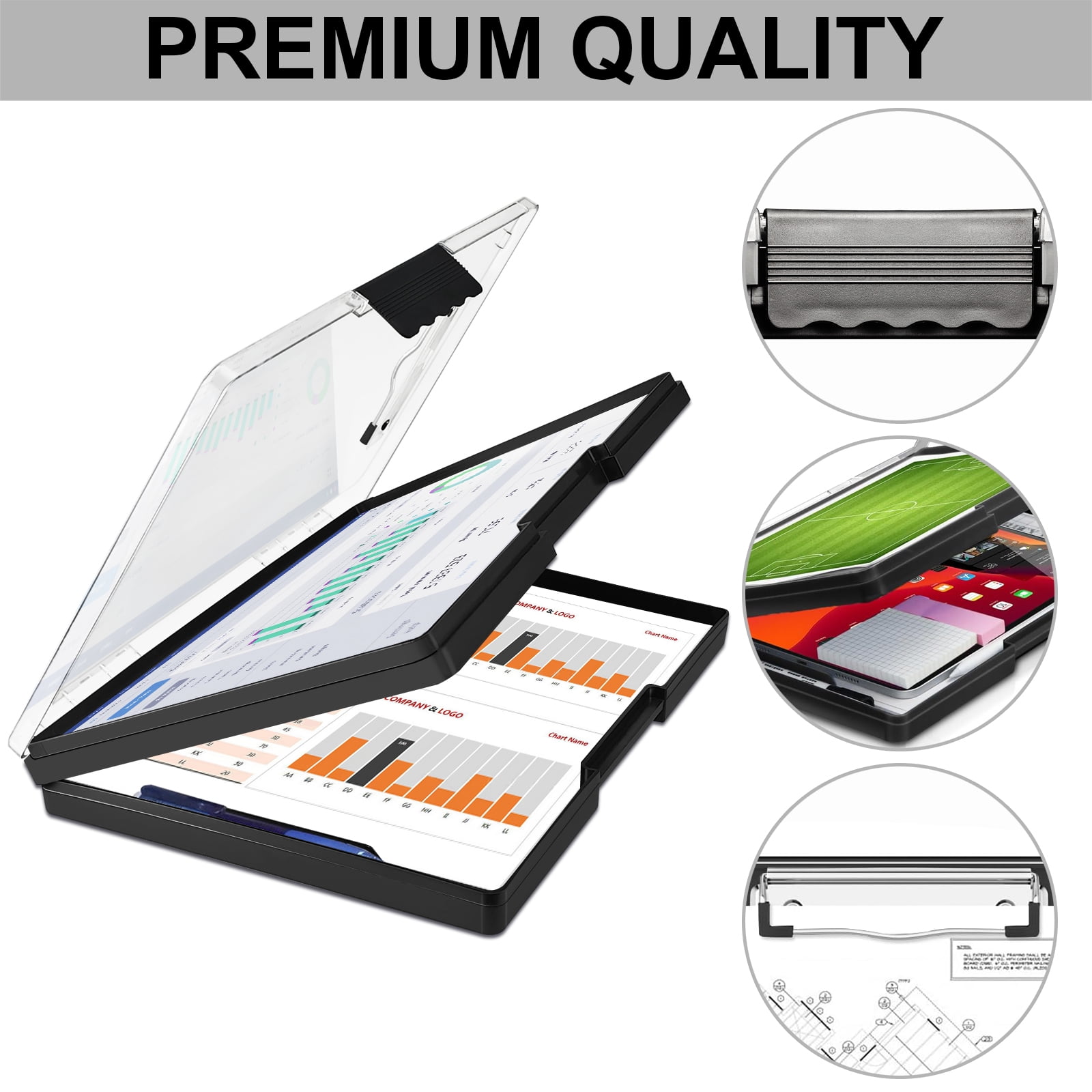 AGCAN Clipboard with Storage Case, Heavy Duty Foldable Clip Boards 8.5x11, Clearview Dry Erase Nursing Clipboard, School Office Supplies, Black
