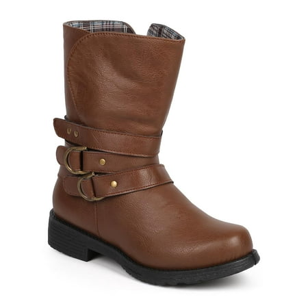 - Refresh DF76 Women Leatherette Round Toe Belted Zip Motorcycle Boot