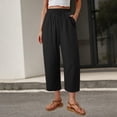 thumbnail image 2 of Women's Cotton Linen Casual Pants Summer Wide Leg Loose Ruffle High Waist Cropped Drawstring Palazzo Flowy Trousers with Pockets Black XL(XL), 2 of 6