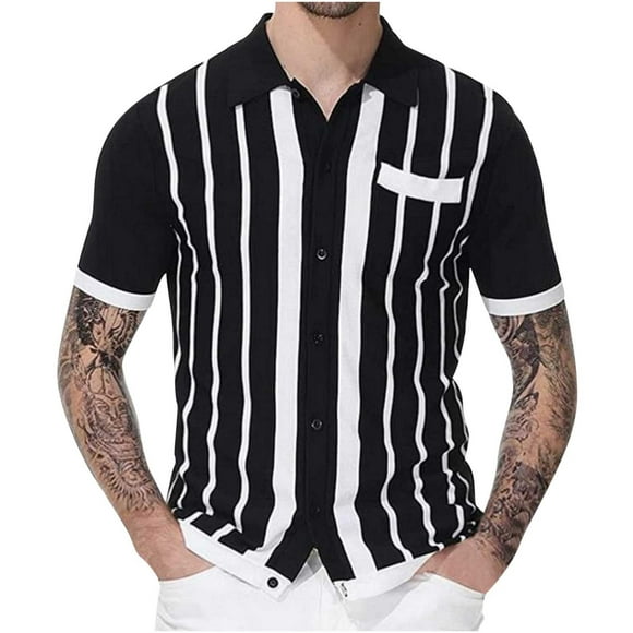 RKSTN Mens Shirts Short Sleeve Fashion Lapel Sweater Splicing Contrast Color Pullover Business T-Shirt Top Hawaiian Shirts for Men