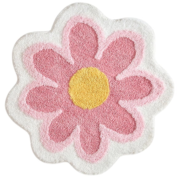 Cute Flower Bathroom Rug Mat, Absorbent Non-Slip Bath Mat, Pink Floral Design, Soft Bath Rug, Machine Washable, Ideal for Bathroom, Living Room, Bedroom, and Entryways