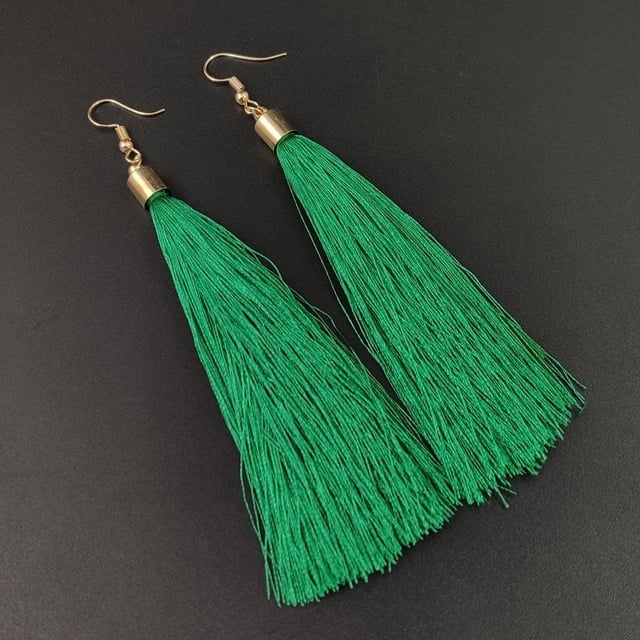 Nvzi Pendientes para hombre y adecuados, pendientes con borlas, pendientes largos de estilo étnico, pendientes de temperamento (verde)