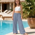 thumbnail image 2 of Girls Summer Wide Leg Pants Elastic Drawstring Waist Loose Trousers Lightweight Casual Lounge Bottoms 5-15Y, 2 of 6