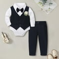 thumbnail image 3 of RUTAYY Infant Baby Boys Outfit Sets Tuxedo Gentleman Outfits formal Dress Shirt+Vest+Pants Loose Elastic with Buttons Bow Tie Corsflower Casual Daily Wear, 3 of 5