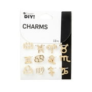 Cousin DIY Astrological Symbol Icon Slide Charms, 12 Piece, Gold Metal, Unisex, Adult