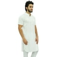 thumbnail image 3 of Atasi Men's White Cotton Long Kurta Short Sleeve Casual Shirt Clothing-Small, 3 of 7