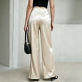 thumbnail image 4 of KLHDSF Pants For Women Satin Drapey Straight Wide Leg Pants High Waist Casual Trendy Summer Trousers Beige L, 4 of 6
