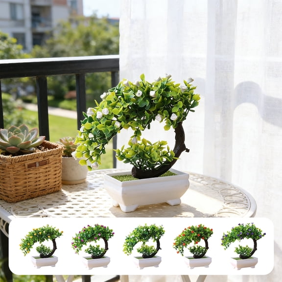 Artificial Potted Plants, 7.87 Inch Realistic Plastic Greenery with Bendable Stems for Indoor Home Decor, Table Centerpiece, Living Room & TV Cabinet