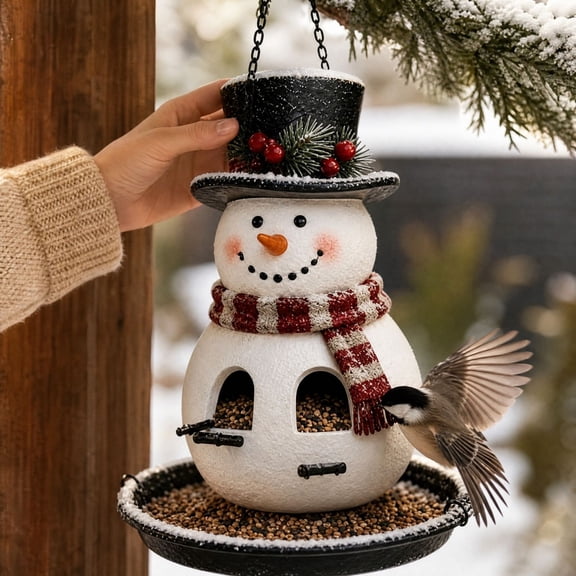 Christmas Bird Feeder , Outdoor Hanging for Yard,Durable Snowman‑Shaped Hanging Bird Seed Feeder with Top‑Fill Design for Garden Tree Branch Decor