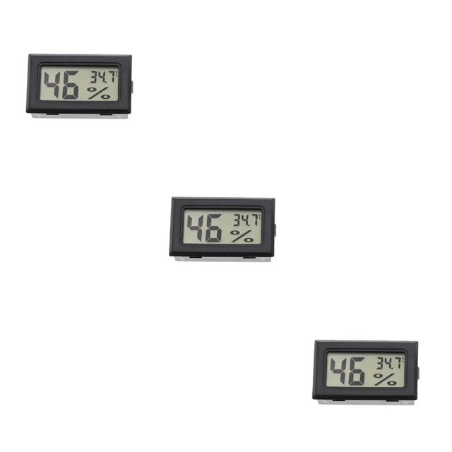 Inteprter Mini termómetro digital LCD -50 ℃ ~ 80 ℃ Detector de sensor Indicador multifuncional con Modo de repetición Instrumento Negro 3piezas