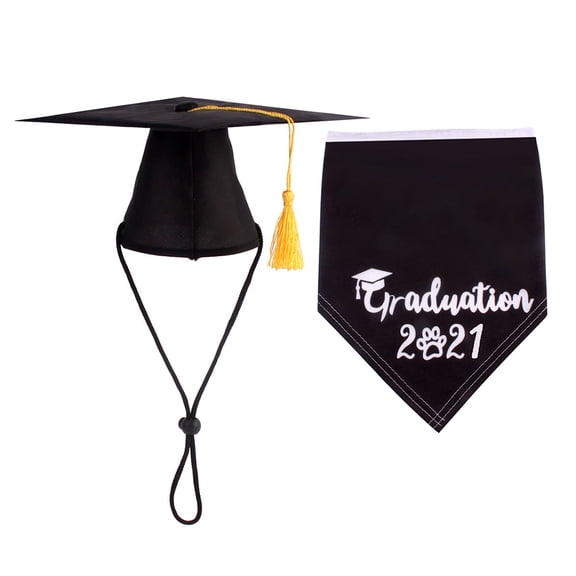 LEORX 2Pack Grad Cap for Small Dog Graduation Hat Saliva Towel Set Black Polyester Fiber for Pets