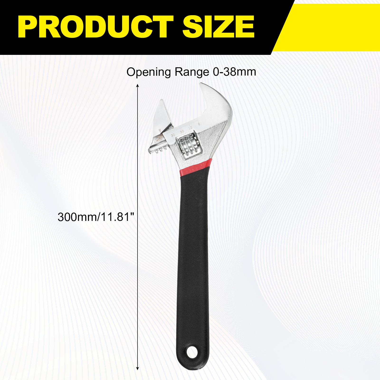 Uxcell Adjustable Wrench 12" High Carbon Steel Industrial Wide Jaw Wrench Adjustable Repairs Spanner Tool with Graduated Scale for Home Garage Workshop Plumbing, Black-Red