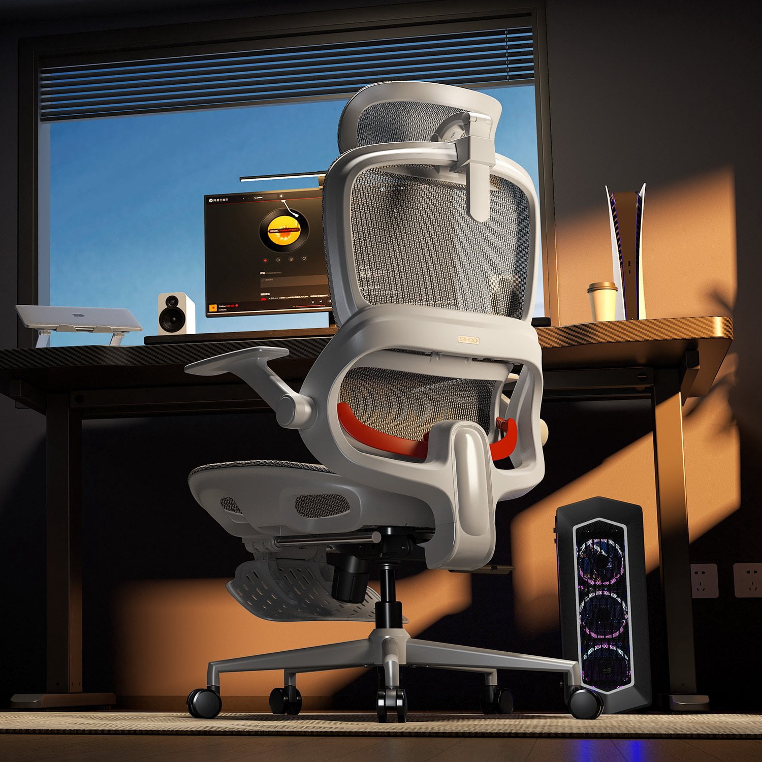 SIHOO B100 Ergonomic Office Chair with Footrest, Mesh Office Chair with Adaptive Dynamic Lumbar, Flip-up Arm, Dual-Back Office Chair for Home Office, 300lb, Light Grey