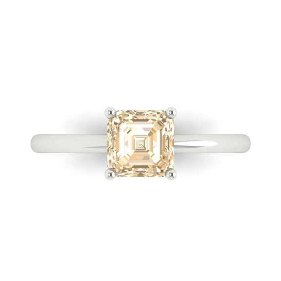 1 ctw Solitaire Anniversary Ring for Women | Asscher Cut Natural Morganite | Hyperallergenic Solid 18K White Gold