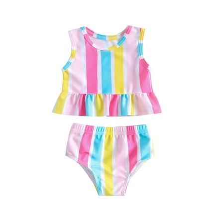 

aturustex Toddler Girl Swimsuit 18M 2T 3T 4T 5T 6T Floral Two-Piece Swimsuit Sleeveless Ruffle Swimwear Cute Summer Beach Bikini 2Pcs