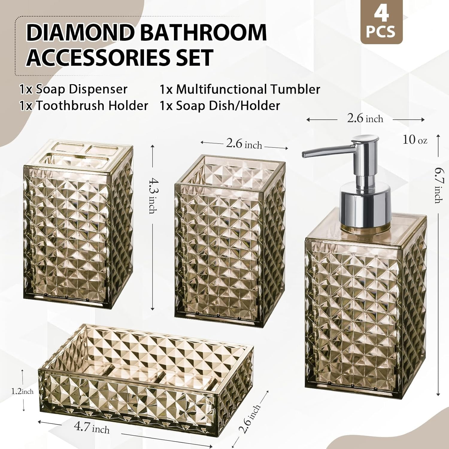 4PCs Heavy Glass Bathroom Set With Pattern | Soap Dispenser, Tumbler, Soap Dish & Toothbrush Holder In Blue - View #4