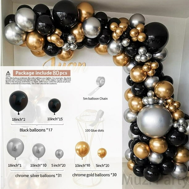 Kit de guirnalda de globos dorados y negros, confeti dorado, globo de látex de 30, 40, 50, decoración de fiesta de feliz cumpleaños y Baby Shower, 123 unidades