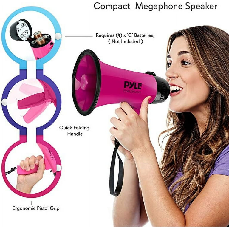 PYLE Haut-Parleur Portable Mégaphone Sirène Bullhorn - Compact Et Fonctionnant A Piles Avec 20 W De Puissance Microphone 2 Modes Son Pa Et Poignee Pliable Pour Pom Pom Girl Et Police