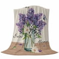 thumbnail image 6 of Purple Lavender Blanket Soft Cozy Warm Twin Blanket for Bed, Plush Fuzzy Flannel Fleece Blankets for Sofa, Spring Floral Daisy Butterfly Leaves Beige Throw Blankets for Couch Gifts, 60"x80", 6 of 9