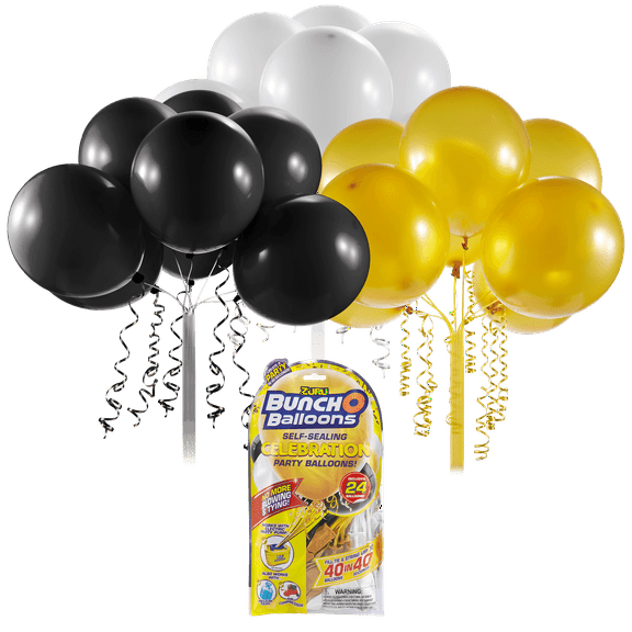 Bunch O Balloons Self-Sealing Latex Party Balloons, White, Black, & Gold, 11in, 24ct