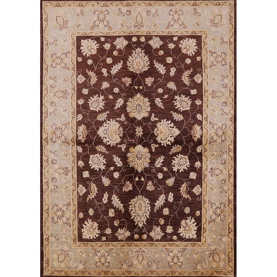 Ahgly Company Indoor Rectangle Mid-Century Modern Red Brown Oriental Area Rugs, 7' x 9'