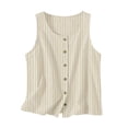 thumbnail image 5 of DDAPJ pyju Striped Tank Tops for Women Sleeveless Crewneck Button Front Blouses Fashion Summer Vacation Clothes Beige XXL, 5 of 8