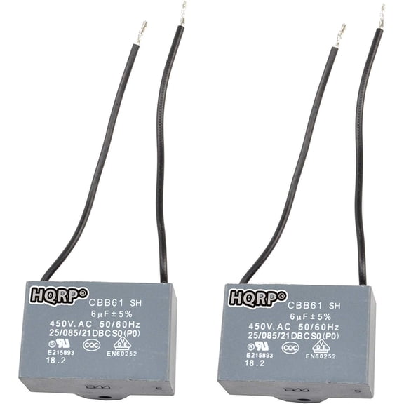 HQRP 2-Pack Ceiling Fan Capacitor CBB61 6uf 2-Wire